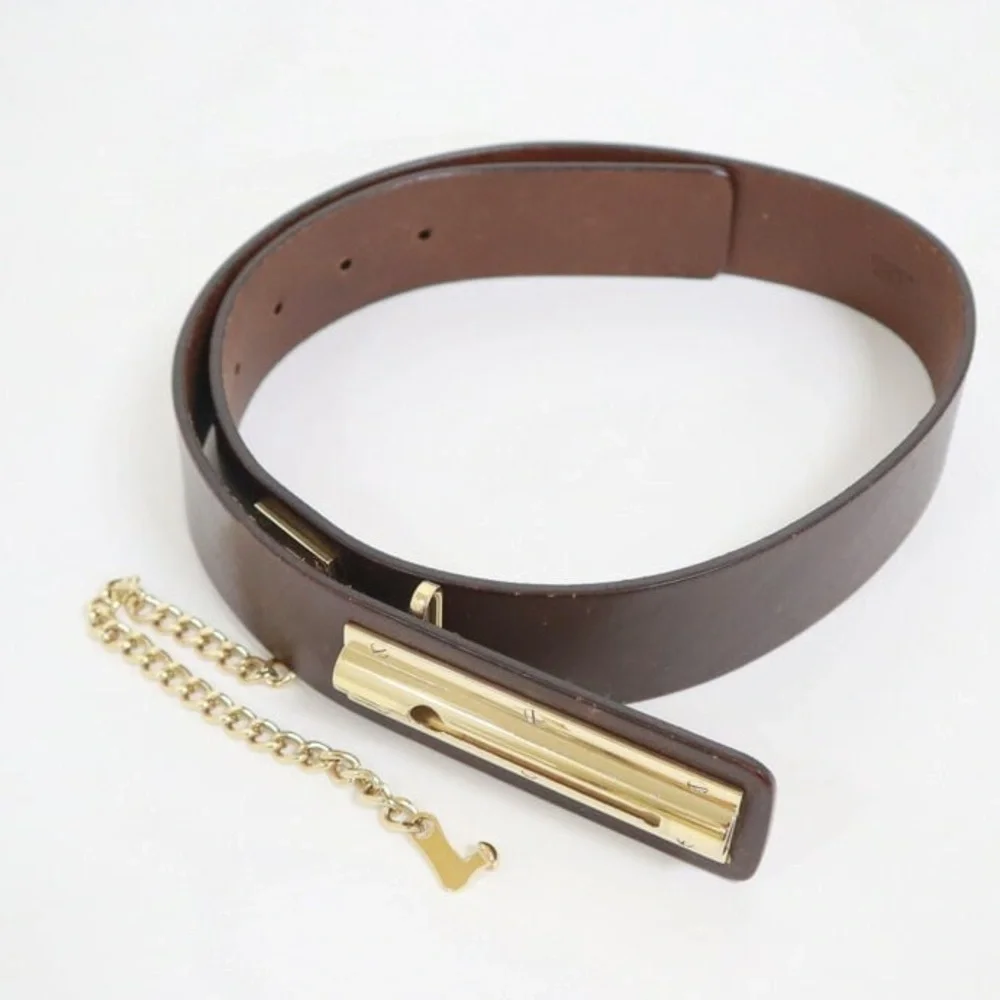 AUTHENTIC CHANEL Brown leather lock belt RARE 2002 runway 75cm